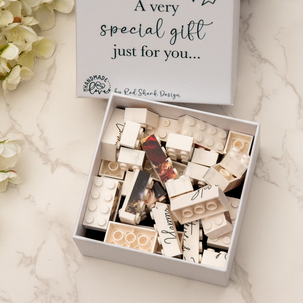 Personalised Photo Block and Noun Text made from, LEGO® Bricks