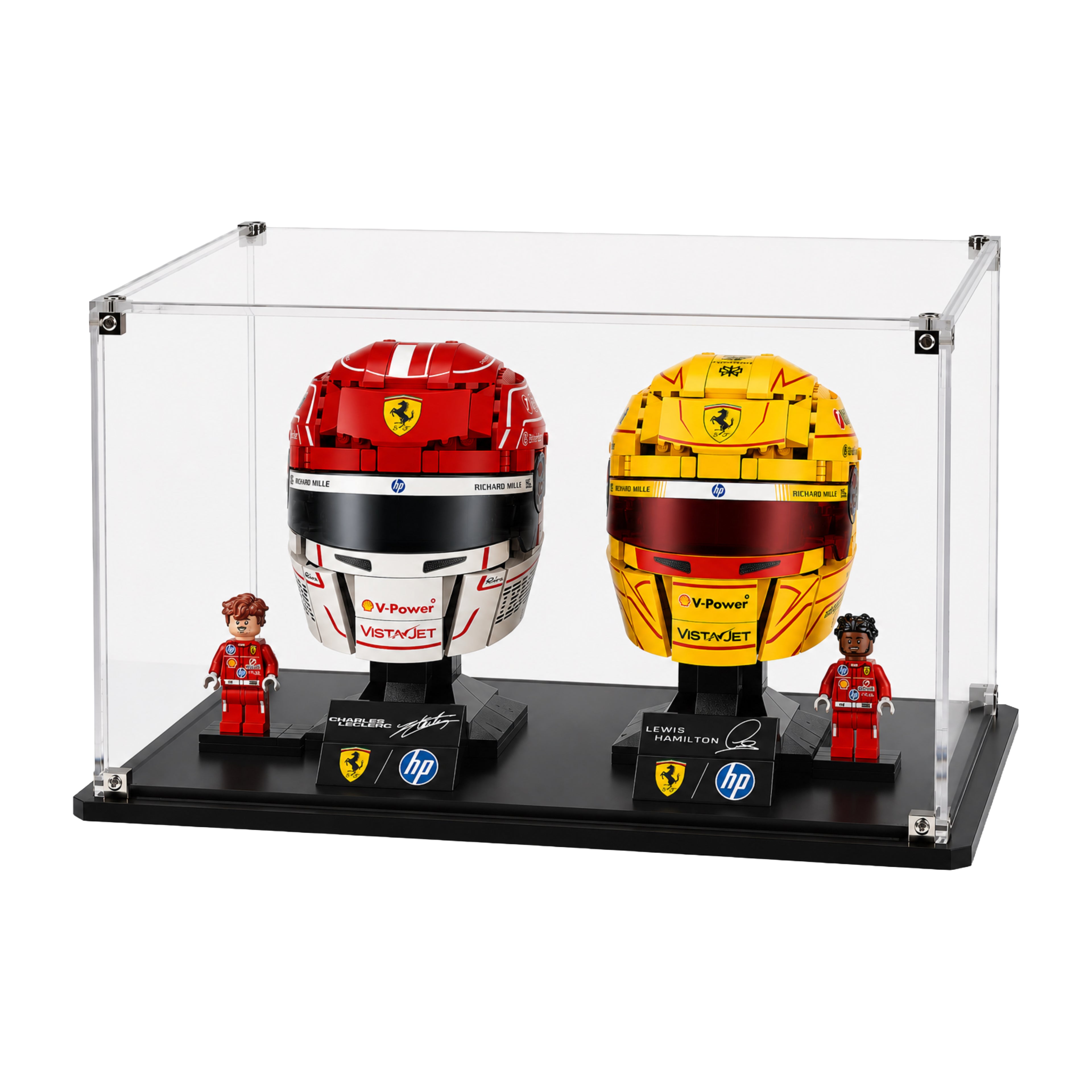Display Case For LEGO® Scuderia Ferrari HP Charles Leclerc Helmet  43014 & Lewis Hamilton helmet  43022